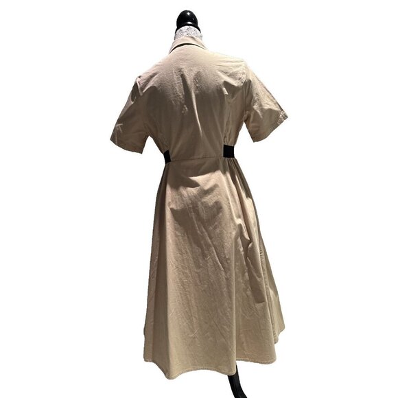 Mirra Masa collared Dress, Beige, Faux leather accent, zip front 100% cotton - Picture 7 of 12